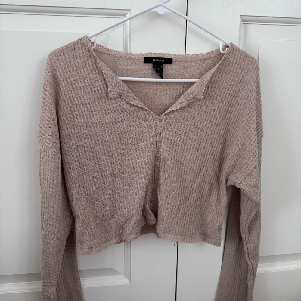 Forever 21 Ribbed Tan Long Sleeve Blouse